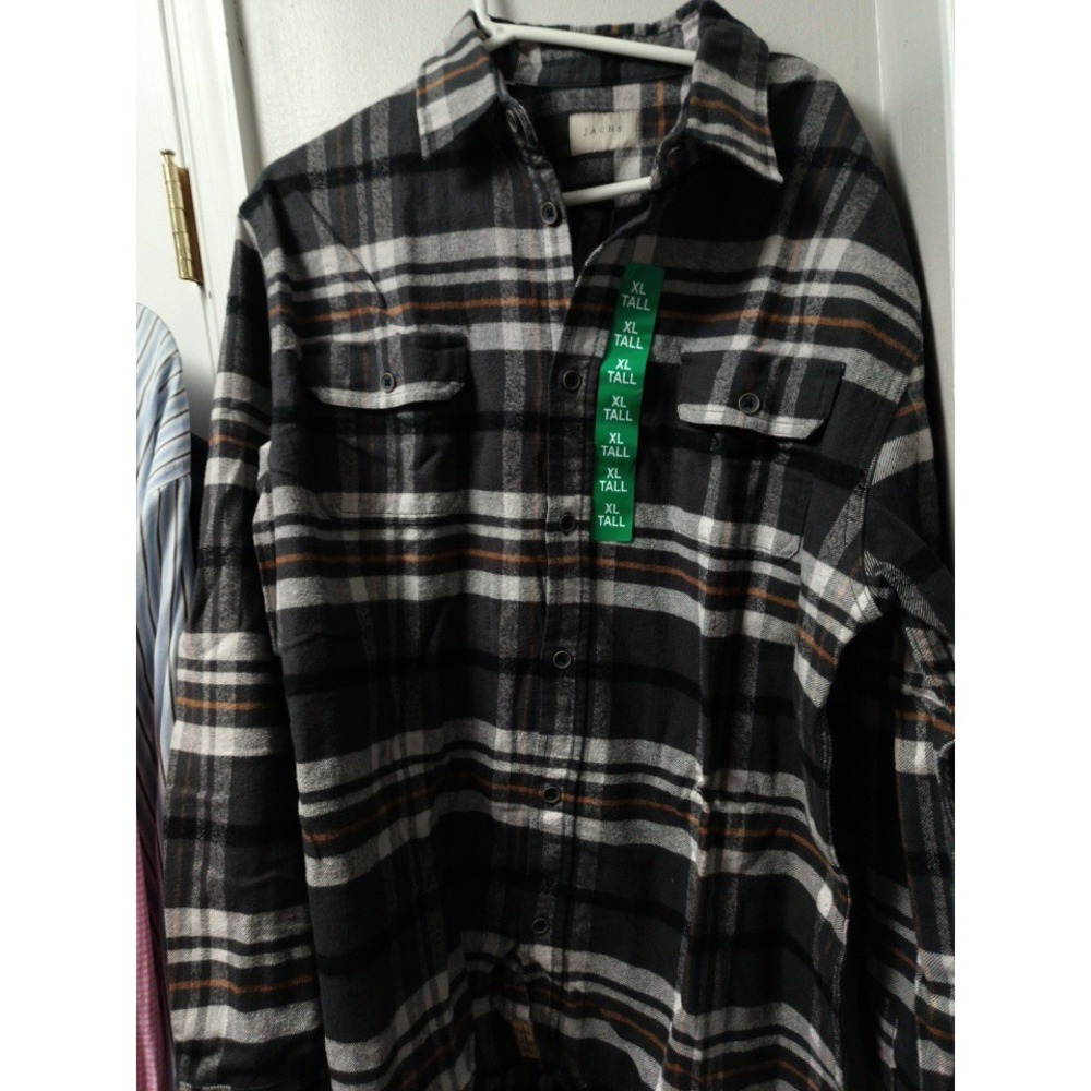 JACHS Men's Brawny Flannel Shirt Black and Grey Size XLT Cold  Winter NWOT